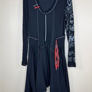 Vitrin Design Black Long-Sleeve Fit-and-Flare Dress with Red Contrast‎ Trim Edgy